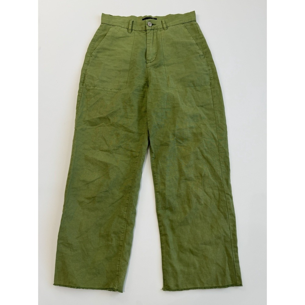 Quiksilver Women's Worker Colour Utility Pants Sz 28 Olivine Green Linen Blend